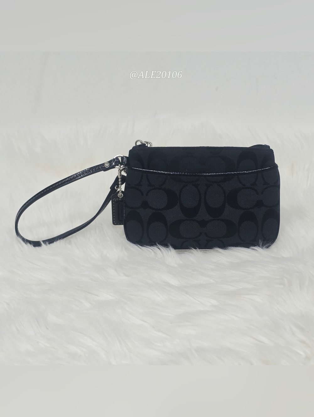 Coach Black Signature Wristlet Canvas Leather Small Pouch Classic